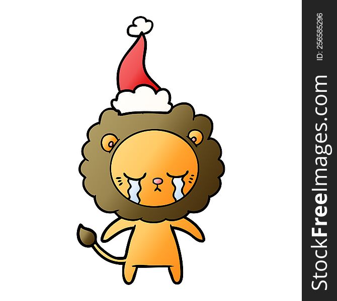 Crying Gradient Cartoon Of A Lion Wearing Santa Hat