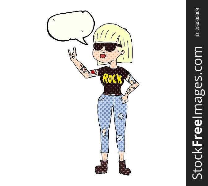 freehand drawn comic book speech bubble cartoon rock woman