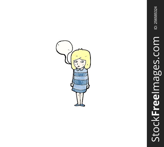 Cartoon Worried Girl With Speech Bubble