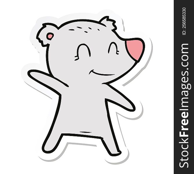sticker of a smiling bear pointing