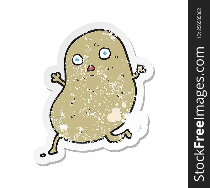 retro distressed sticker of a cartoon potato running