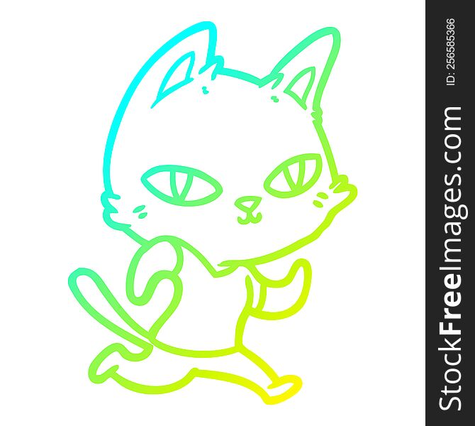 cold gradient line drawing of a cartoon cat running