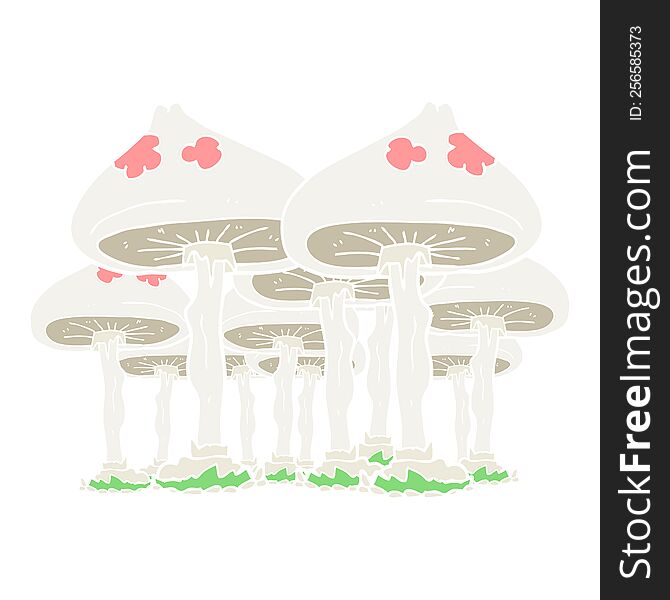 Flat Color Illustration Of A Cartoon Mushrooms