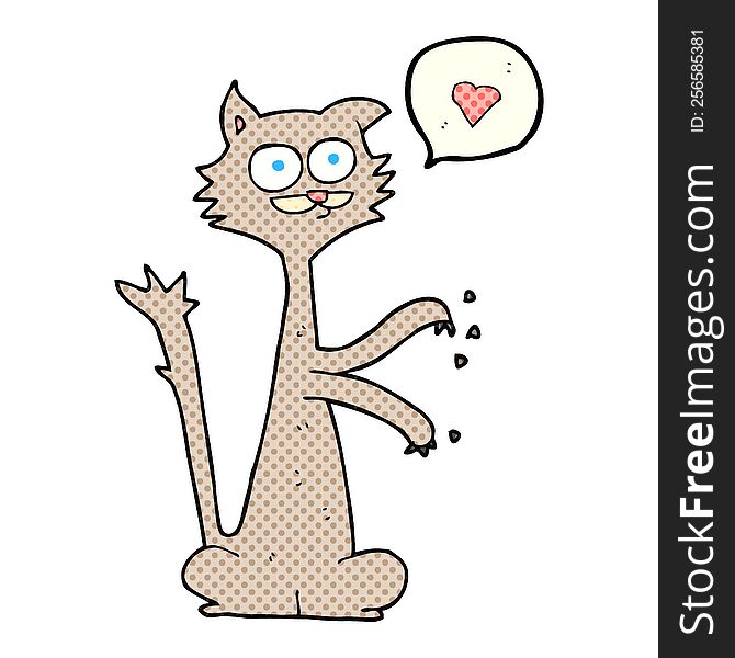 freehand drawn comic book speech bubble cartoon cat scratching