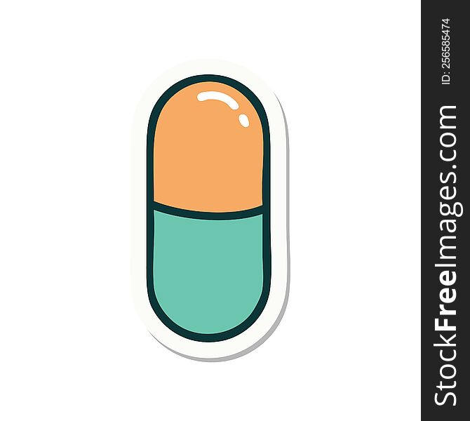 sticker of tattoo in traditional style of a pill. sticker of tattoo in traditional style of a pill