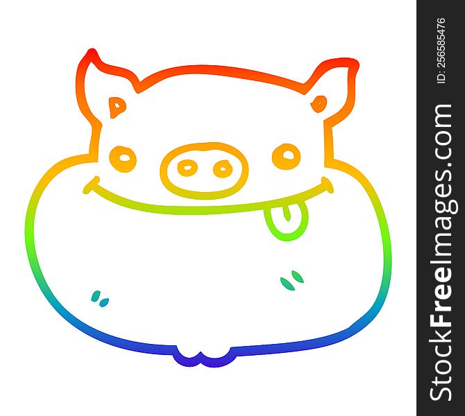 Rainbow Gradient Line Drawing Cartoon Happy Pig Face