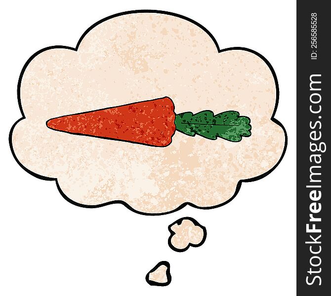cartoon carrot with thought bubble in grunge texture style. cartoon carrot with thought bubble in grunge texture style