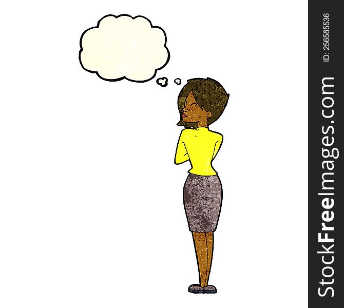 cartoon businesswoman ignoring with thought bubble