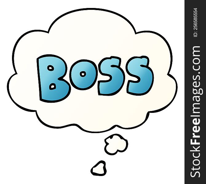 cartoon word boss with thought bubble in smooth gradient style