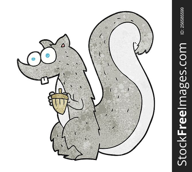 freehand textured cartoon squirrel with nut
