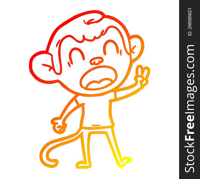 warm gradient line drawing of a shouting cartoon monkey