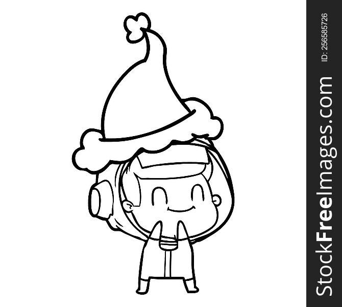 Happy Line Drawing Of A Astronaut Wearing Santa Hat