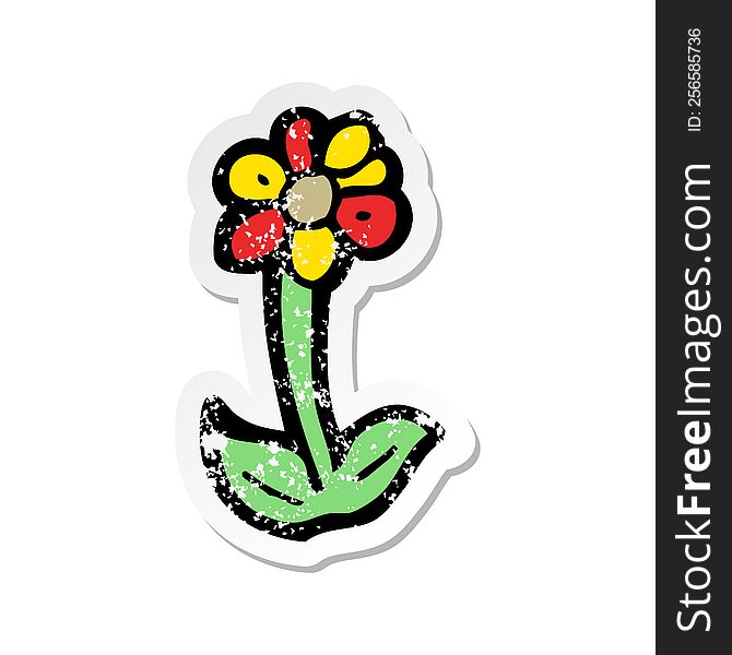 Retro Distressed Sticker Of A Cartoon Flower Symbol