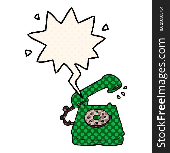 Cartoon Old Telephone And Speech Bubble In Comic Book Style