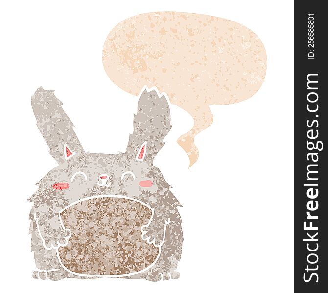 Cartoon Furry Rabbit And Speech Bubble In Retro Textured Style