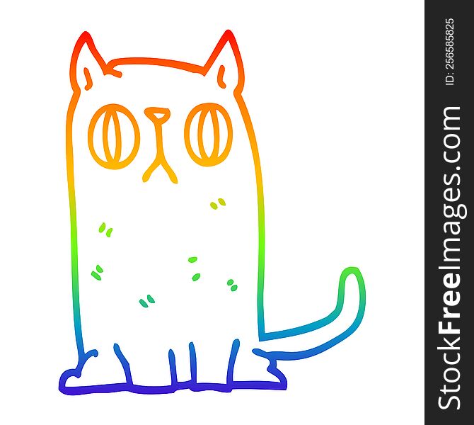 Rainbow Gradient Line Drawing Cartoon Funny Cat