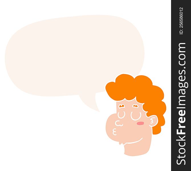 Cartoon Male Face And Speech Bubble In Retro Style