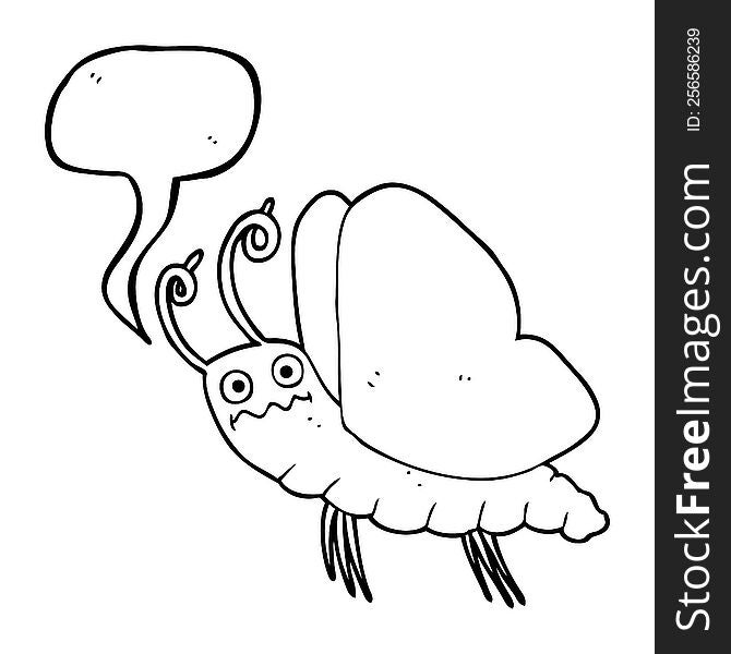 freehand drawn speech bubble cartoon funny butterfly