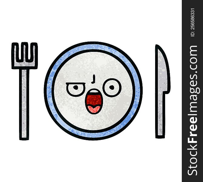 Retro Grunge Texture Cartoon Dinner Plate