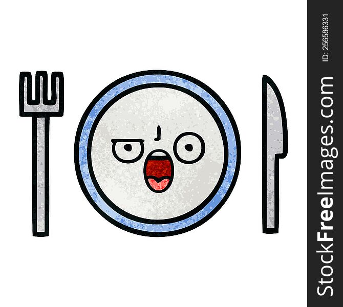 retro grunge texture cartoon of a dinner plate