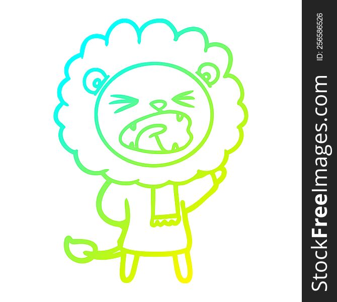 cold gradient line drawing cartoon lion in winter clothes