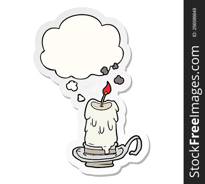 cartoon spooky candle with thought bubble as a printed sticker