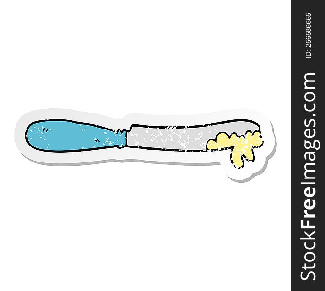 Distressed Sticker Of A Cartoon Butter Knife