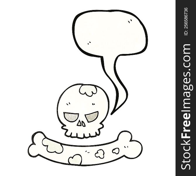 freehand speech bubble textured cartoon skull and bone symbol