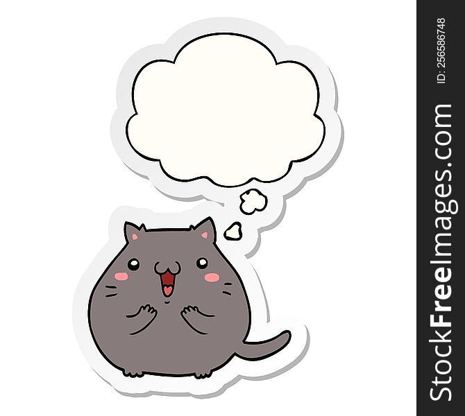 Happy Cartoon Cat And Thought Bubble As A Printed Sticker