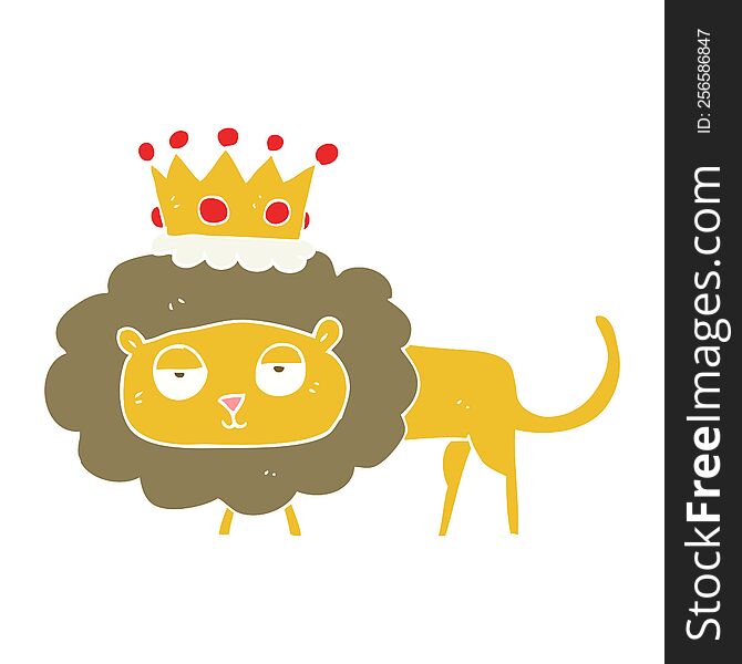 Flat Color Illustration Of A Cartoon Lion With Crown