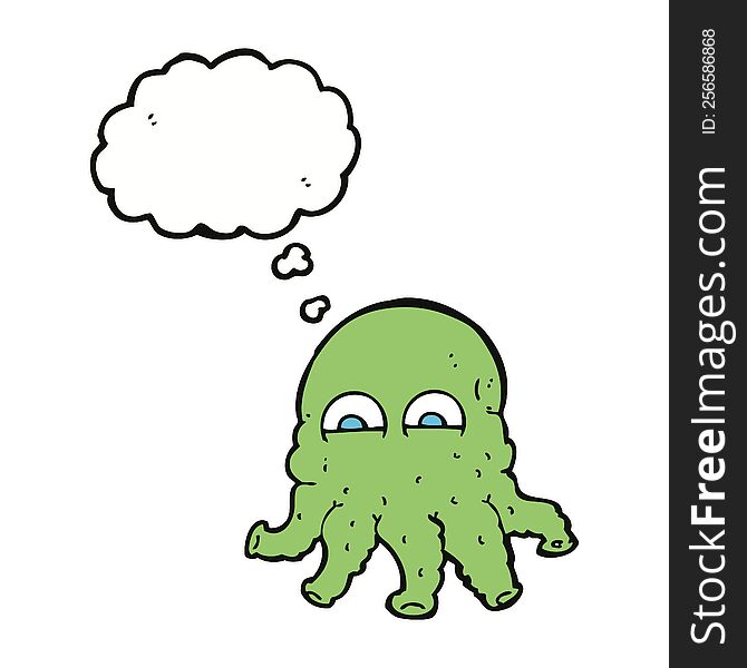 cartoon alien squid face with thought bubble