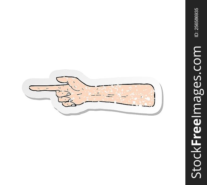 Retro Distressed Sticker Of A Pointing Hand Cartoon