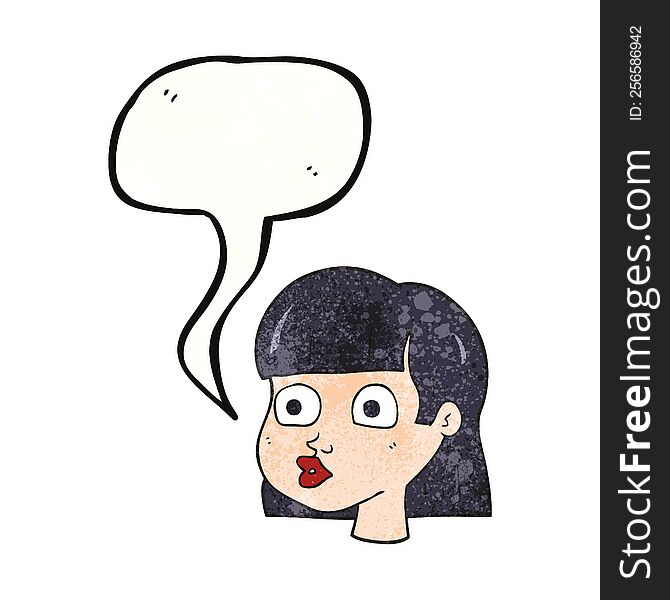 freehand speech bubble textured cartoon female face