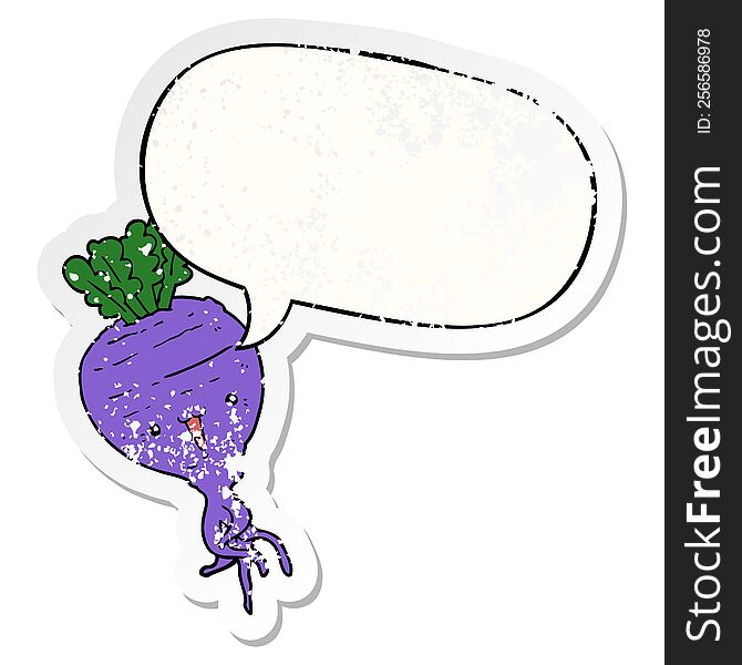 Cartoon Turnip And Speech Bubble Distressed Sticker