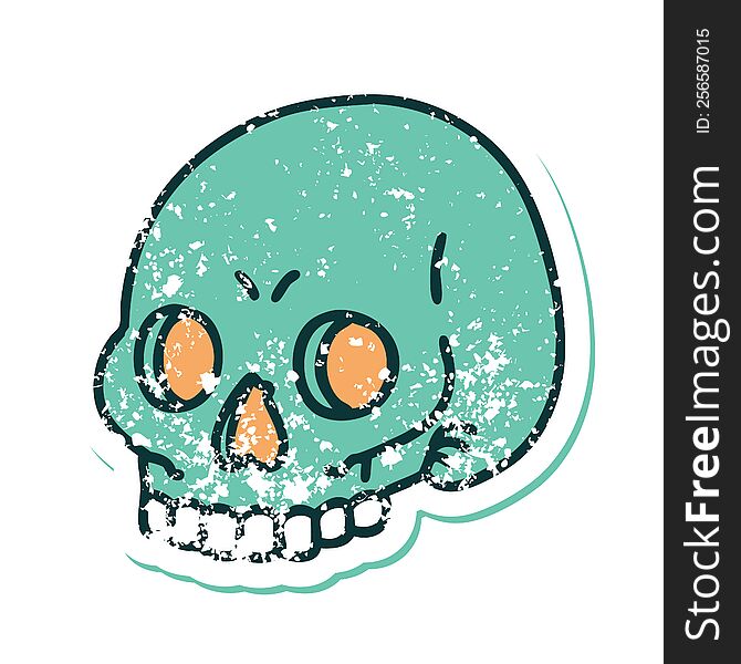 iconic distressed sticker tattoo style image of a skull. iconic distressed sticker tattoo style image of a skull