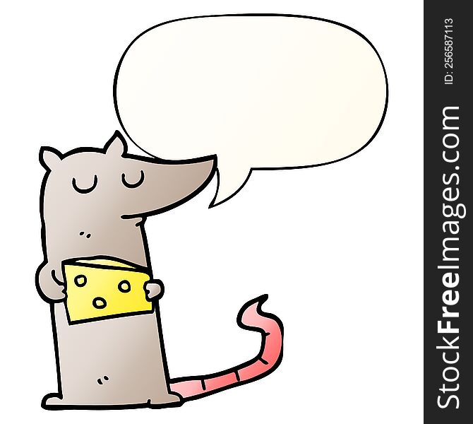 Cartoon Mouse And Cheese And Speech Bubble In Smooth Gradient Style