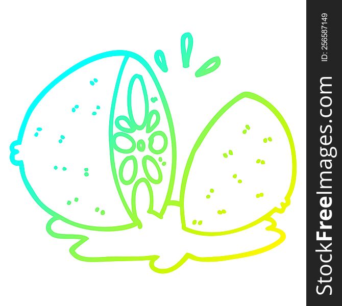 cold gradient line drawing of a cartoon cut lemon