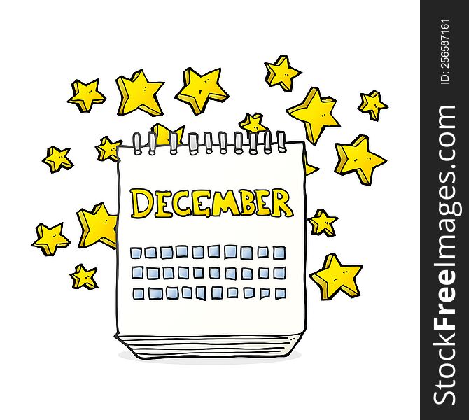 freehand drawn cartoon calendar showing month of December