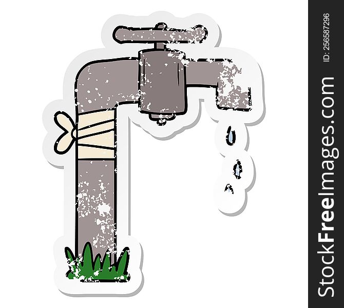 distressed sticker of a cartoon old water tap