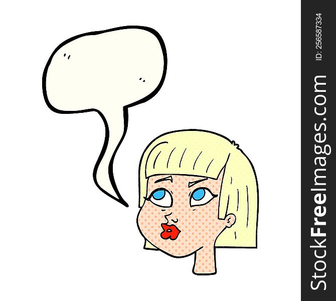 freehand drawn comic book speech bubble cartoon female face