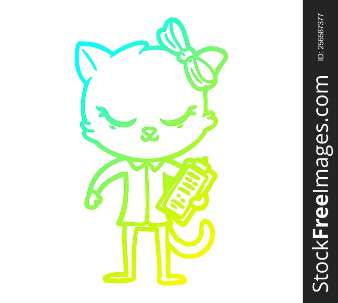 Cold Gradient Line Drawing Cute Cartoon Business Cat With Bow