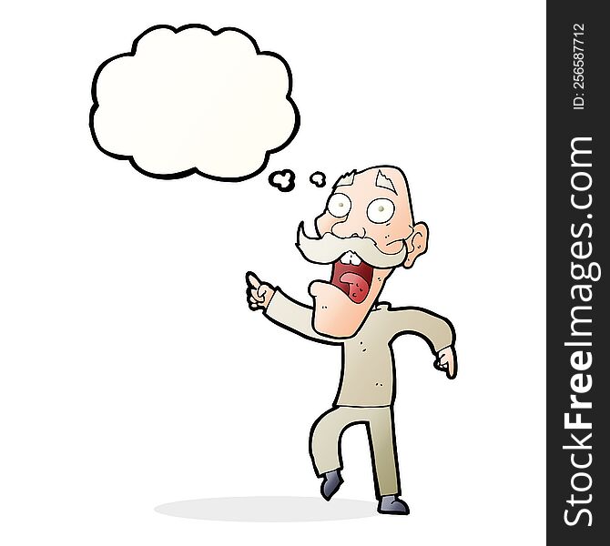 Cartoon Frightened Old Man With Thought Bubble