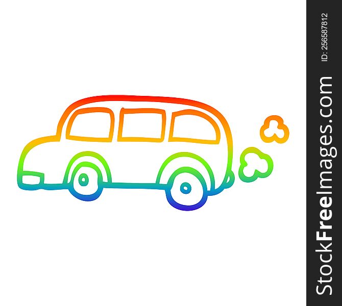 rainbow gradient line drawing of a cartoon school bus