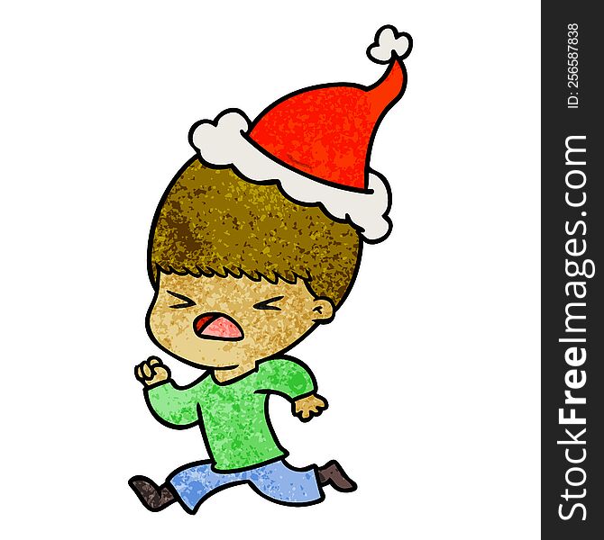 Textured Cartoon Of A Stressed Man Wearing Santa Hat
