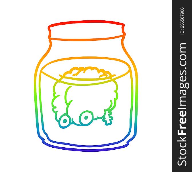 rainbow gradient line drawing of a spooky brain floating in jar