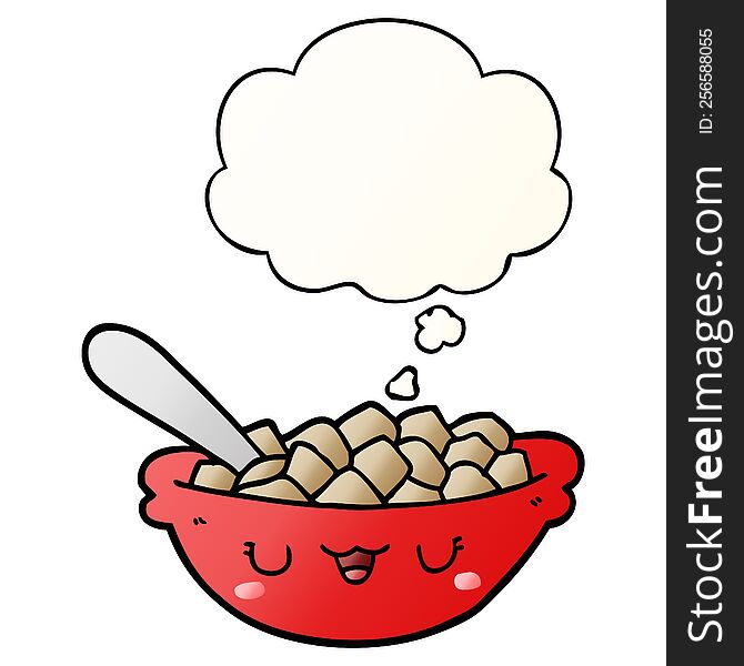 cute cartoon bowl of cereal with thought bubble in smooth gradient style