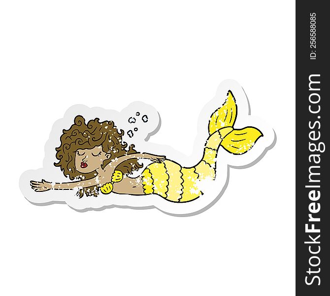 Distressed Sticker Of A Cartoon Mermaid