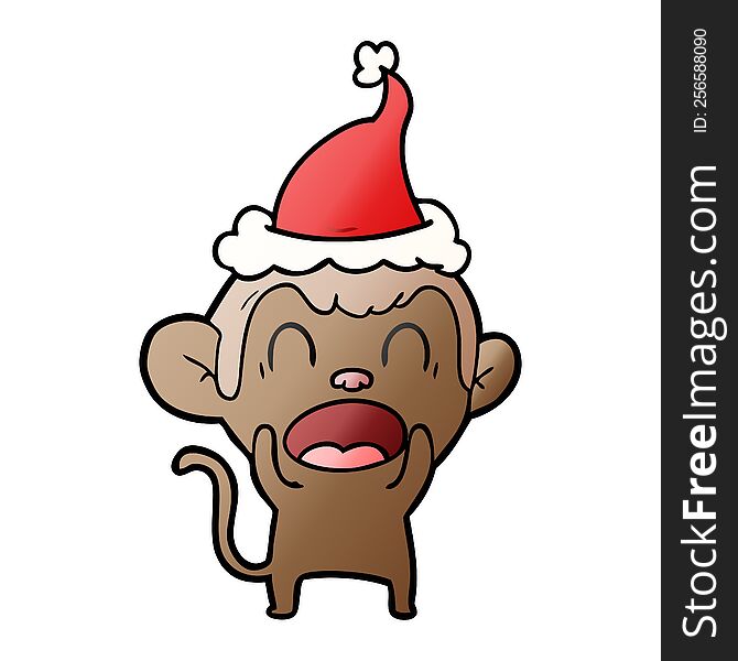 Shouting Gradient Cartoon Of A Monkey Wearing Santa Hat