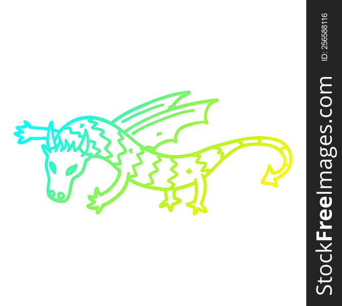 cold gradient line drawing of a cartoon flying dragon