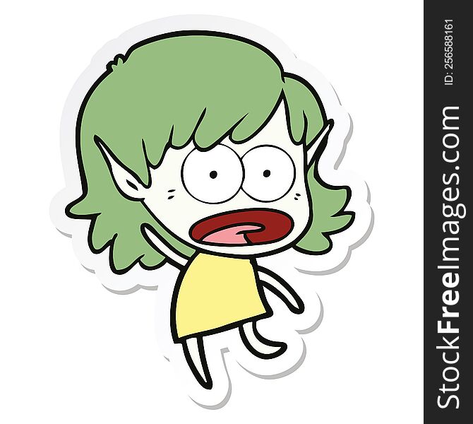 Sticker Of A Cartoon Shocked Elf Girl